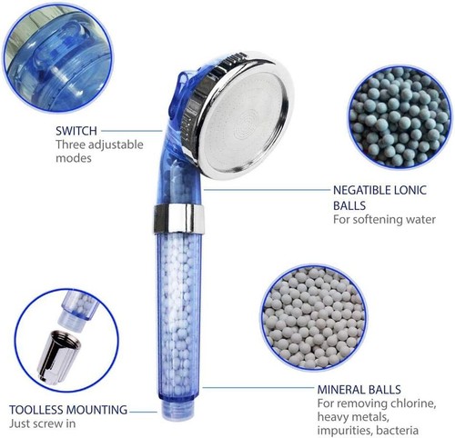 Large Shower Head 3 Mode High Pressure 40% Water Saving Filters Adjustable Ionic - Picture 11 of 15