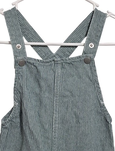 Zara Overalls Green Striped Denim With Front Pockets Adjustable Straps Size 3-4 - Picture 3 of 11