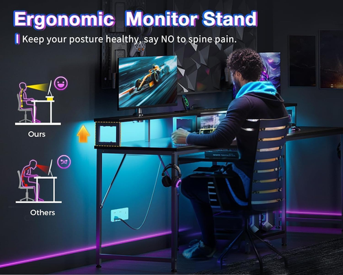 98 Inch 2 Person Gaming Desk with Storage Shelves, Long Double Home Office Compu - Picture 7 of 8