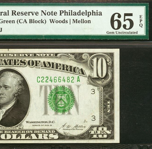 1928B $10 FRN PMG 65EPQ Philadelphia Redeemable in Gold Fr 2002-Cdgs