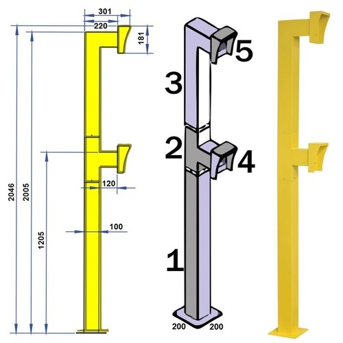 Dual Yellow Gooseneck Post / Pedestal with Rain Hoods for Cars and Trucks - Picture 2 of 3