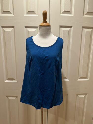 Lands' End Tank Top Women's 1X Plus Size Blue Shirt Scoop Neck 100% Cotton