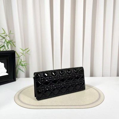 Christian Dior Lady Dior WOC Black Patent Cannage Silver Chain