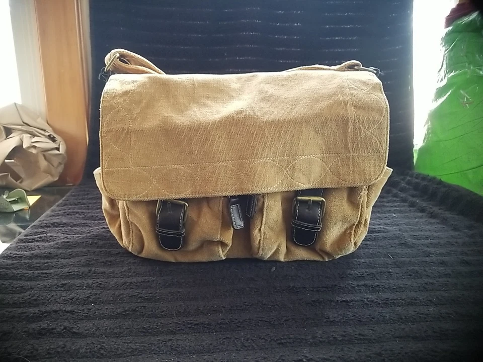 Vintage Y2K Brown Brushed Corduroy Crossbody Bag Purse Print Lined  - Image 2 of 4