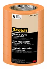 Scotch Heavy Duty Masking Tape 1.41in x 60yd Orange Clean Removal 6 Rolls