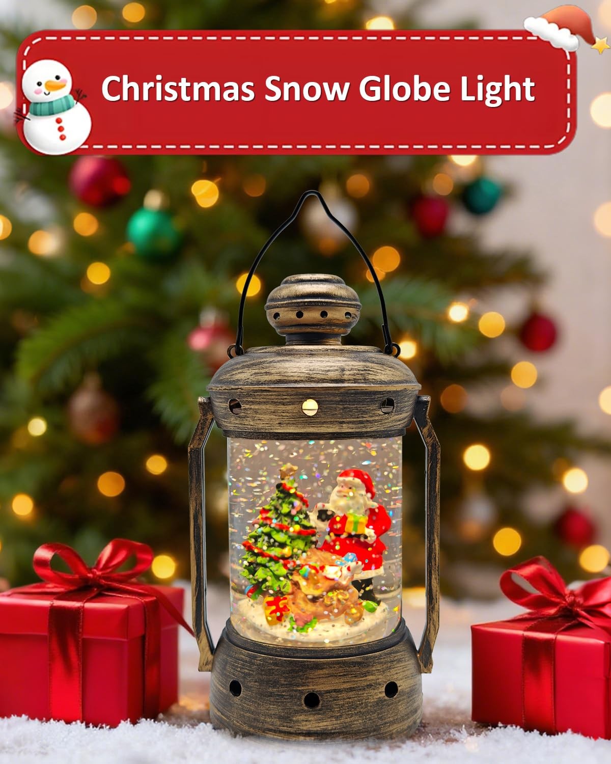 Christmas Snow Globe, Vintage Musical Christmas Snow Globe Lantern, Lighted C...