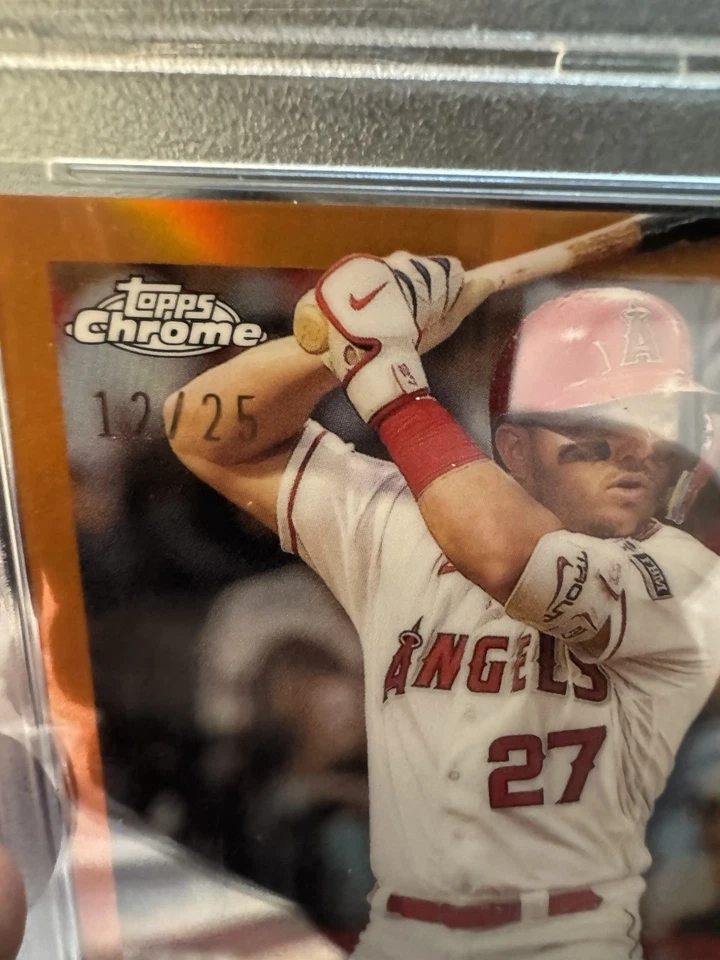2024 Topps Chrome Mike Trout Orange /25 NSCC Silver Pack SP SSP PSA 9 - Image 2 of 3