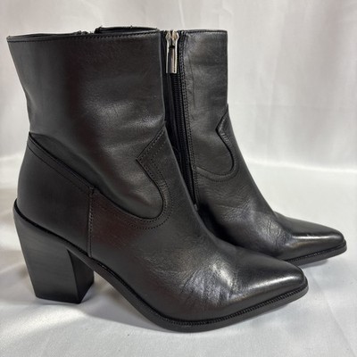 Steve Madden Elene Women Western Cowboy Leather Ankle Boots Shoe Black Sz 6.5M