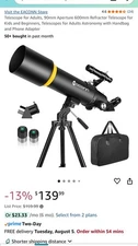 Eaconn Telescope for Adult 90mm Aperture 600mm Refractor Professional NEW Black
