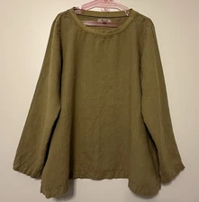 FLAX Womens Top M Linen Long Sleeve Pullover Modern Boxy Loose Fit Lagenlook