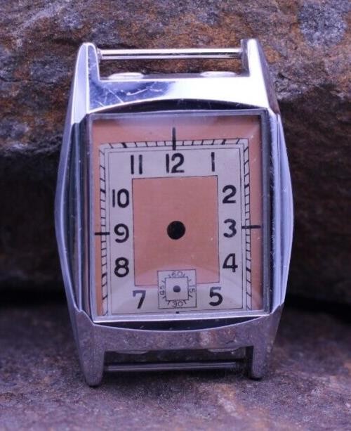 NOS ART DECO SWISS MEN'S WRIST WATCH CASE & SALMON DIAL 24.7x36.1mm 16mm LUG(EA)