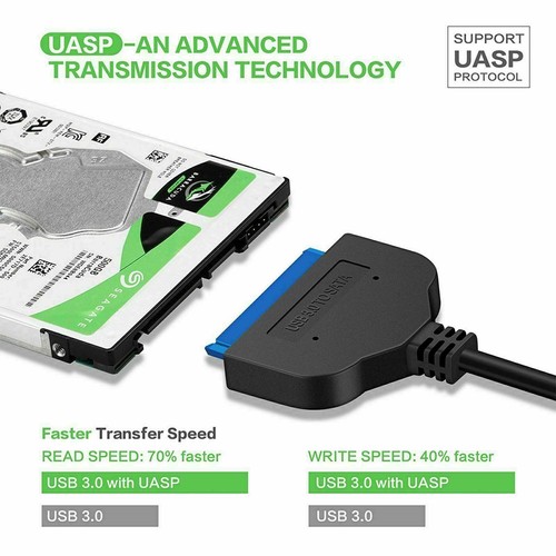 USB 3.0 a SATA 22 pines 2,5 pulgadas unidad de disco duro SSD adaptador conector cable - Imagen 3 de 4