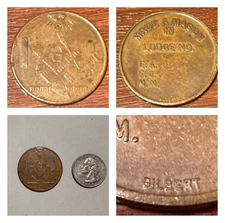 RARE ANTIQUE VINTAGE MASONIC TOKEN COIN MEDAL MADE A MASON GILBERT Nice Patina ￼