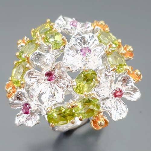 Handmade Natural Peridot Ring 925 Sterling Silver Size 6.5 /R409794