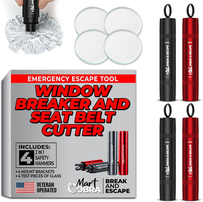 Car Window Breaker Seatbelt Cutter [4 Pack]   Emergency Glass Breaker Tool for