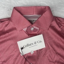 Collars And Co Dress Collar Polo Shirt Mens Small Red Houndstooth Stretch Golf