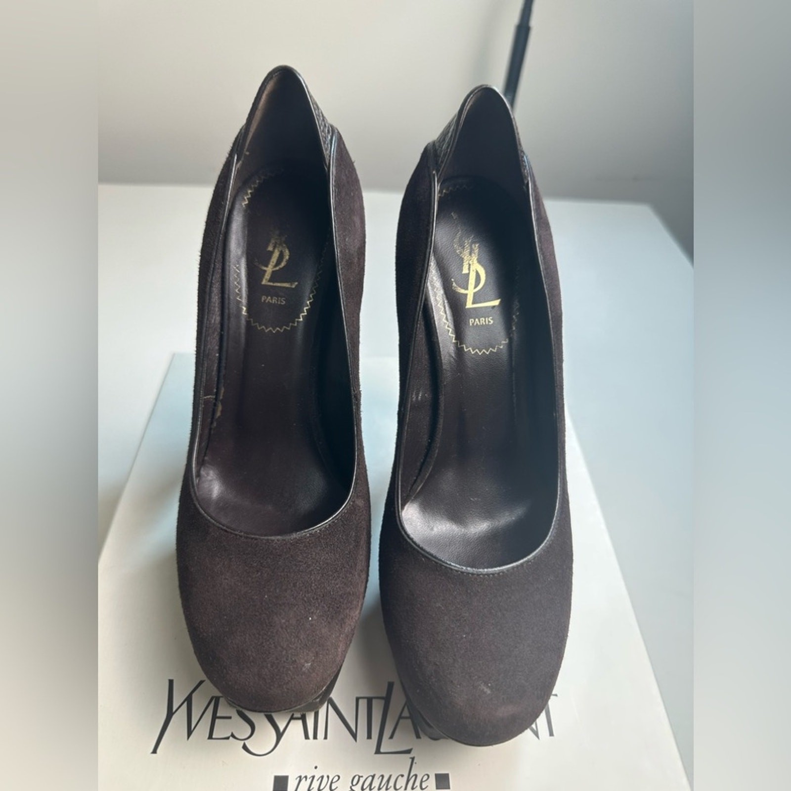 Saint Laurent Tribute YSL 105 scamosciato struzzo plateau tacco misura 7 5 marrone