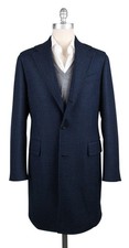Luigi Borrelli Dark Blue Cashmere Check Coat ...