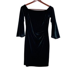Lauren Ralph Lauren Green Velvet Bell Sleeve Ruched Dress Size 4 Fairy Classic