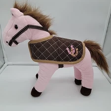 Hugfun Horse Pony Plush Pink Stuffed Animal Toy w/ Bridle Blanket 12" Standing 