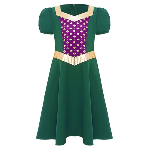 Kids Girls Dancewear Zipper Costume Color Contrast Dress Theme Party Clothes - Picture 25 of 59