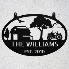 Personalized Farmhouse Metal Sign Custom Tractor Barn Wall Decor Outdoor