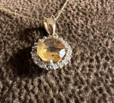 Jared 10K Gelbgold Anhänger Halskette Citrin natürlicher Diamant 1/15ctw 