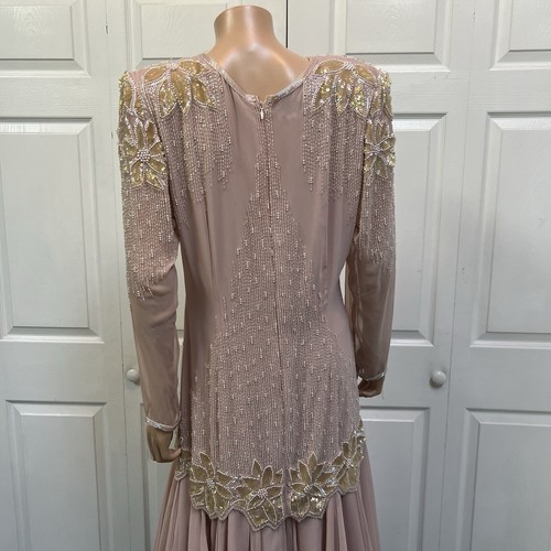 VTG 80-s Beaded Sequin Flapper Formal Dress Dusty Rose Size L-XL Long Sleeve - Picture 6 of 23