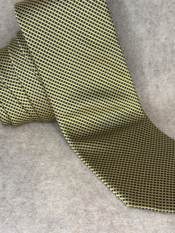 Corbata Brooks Brothers Pura Seda Azul y Dorado Plata Tejida Lunares Geométricos Foto 4 de 4