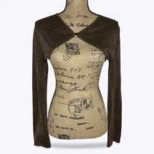 Wet Seal Bolero Shrug Sz L Brown Metallic Y2K Grunge Glam Holiday Party New Year