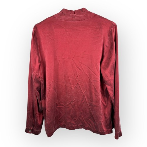 Lafayette 148 Womens size 12 Dark Red Silk Long Sleeve Button Down Blouse - Picture 2 of 11