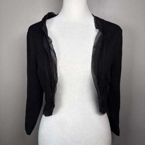 White House Black Market WHBM Chiffon Trim Shrug Size Large Black Workwear