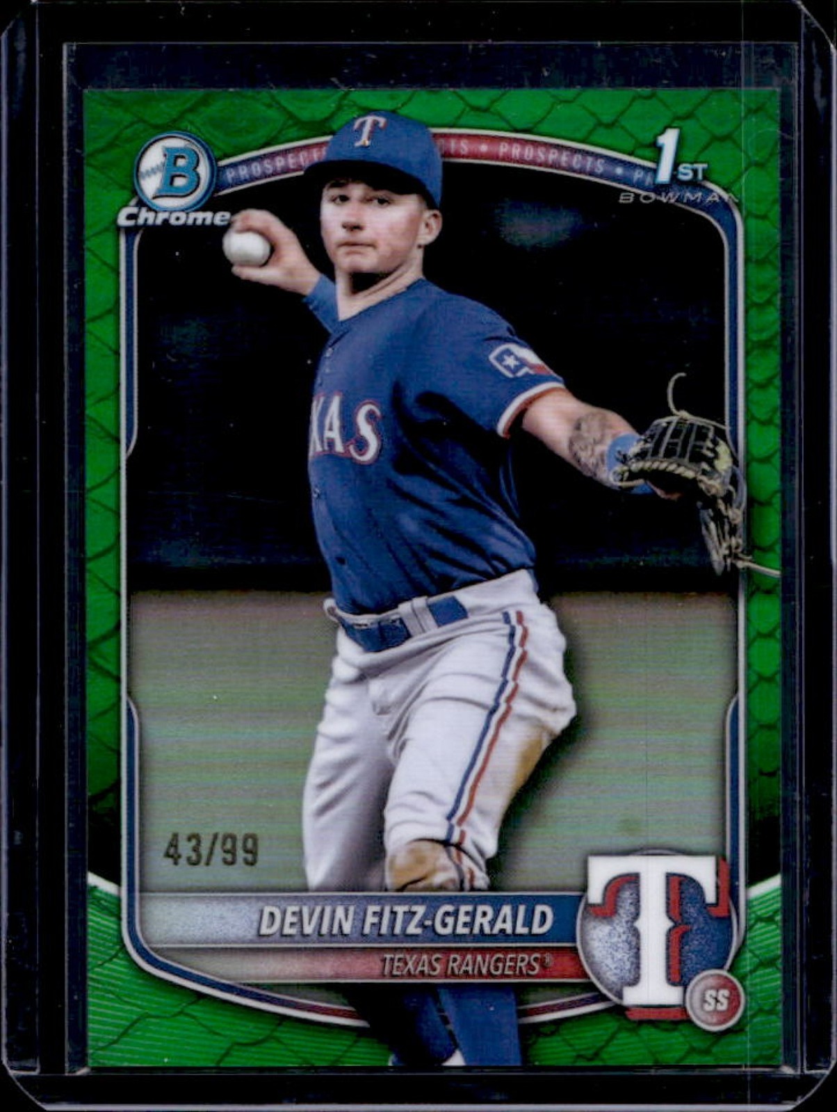 2025 Bowman Chrome Devin Fitz-Gerald Reptilian Green Refractor 1st Prospect #/99