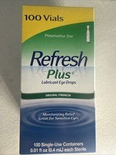 Refresh Plus Lubricant Eye Drops 100 vials Single Use Containers Exp 12/25
