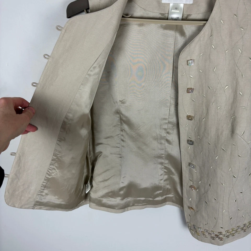 Conjunto Chaleco Susan Bristol Beige Lino Cuentas 10 Faldas 12 DE COLECCIÓN Inventario Muerto Nuevo Con Etiquetas Foto 4 de 4