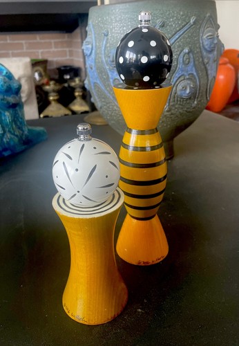 Memphis Style Pepper & Salt Mill Shaker Combo Stripe Pokadot 2016 Robert Wilhelm - Picture 1 of 11