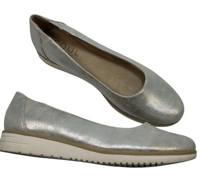 Soul by Naturalizer  Idea Ballet Wedge Flat $110 Size 11 Soft Metallic Silver