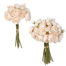 IPOPU Ranunculus Artificial Flowers 2 Bouquets Mini Cream Fake Flowers 12PCS ...