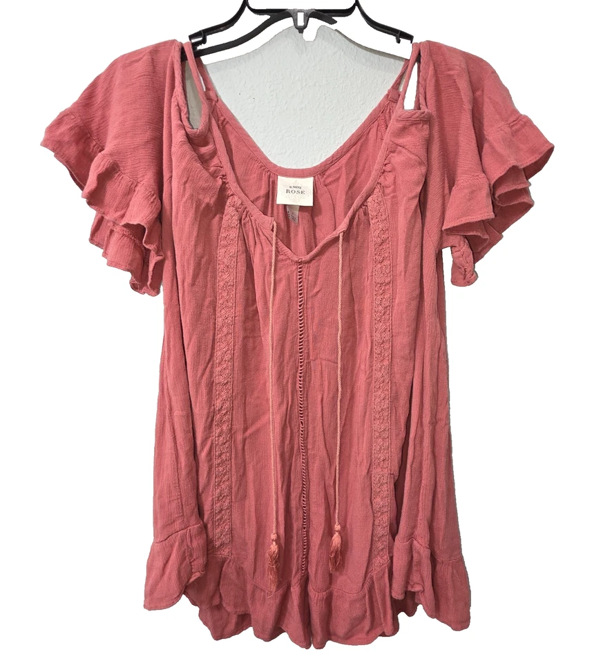 Blusa Knox Rosa Mujer - Pullover Rosa Hombro Frío Manga Corta Rayón - Pequeña Foto 2 de 4