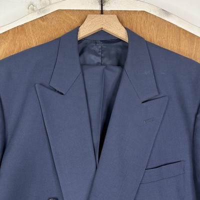 Phillipe Gabriel Double Breasted Suit Mens 46L Navy Blue Wool Pants 36x28 Pleat