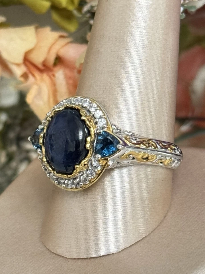 Sterling Silver Michael Valitutti Blue Star Sapphire Topaz Cocktail Ring Size 11 - Image 4 of 4