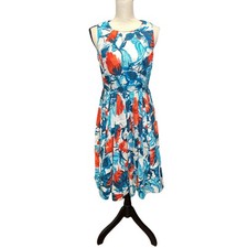Talbots Women's Blue Colorful Floral Sleeveless Fit & Flare Mini Dress Size 4