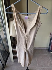M&D Full Body Shaper Bodysuit Beige Hook Closure Shapewear Size M