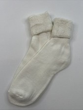 VTG Womens Quarter Ankle Socks White Terry Roll Top Size 9-11 Acrylic 80s 90s