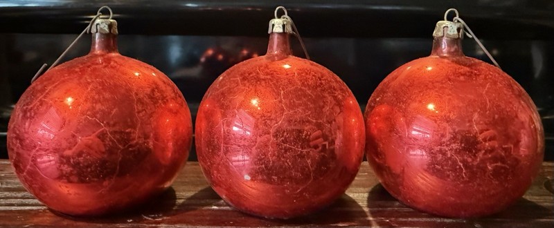 Vintage Mercury Glass Red Christmas Ornament Balls Set of 3