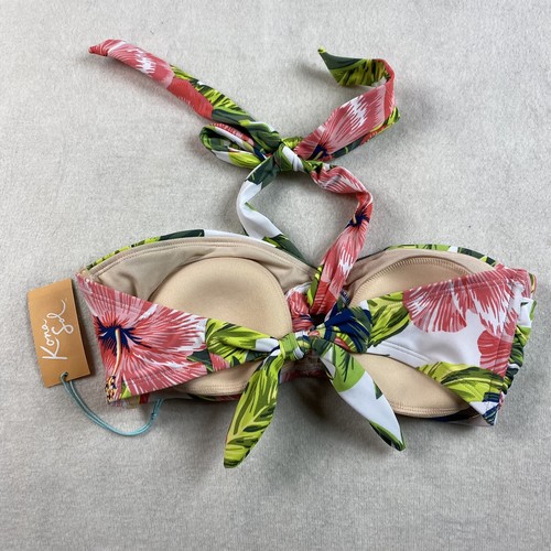Kona Sol NWT Bikini Top Hawaiian Twist Front Halter Size M Tropical Palm Bandeau - Picture 2 of 3