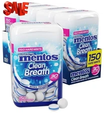 Mentos Clean Breath Sugarfree Hard Mint, 150pc, Intense Peppermint (Pack of 4 Bo