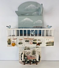 Bathroom Wall Shelf Storage Drawer White Tropical Beach Coastal Bird Shell Boat