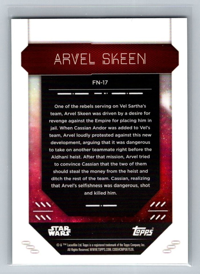Arvel Skeen 2023 Topps Finest Star Wars #FN-17 Green Refractor /99 ...