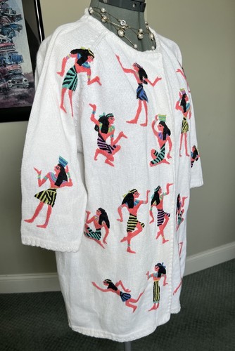 Super RARE Michael Simon L XL Egyptian People Sweater Cardigan SAMPLE Teacher - Picture 2 of 13